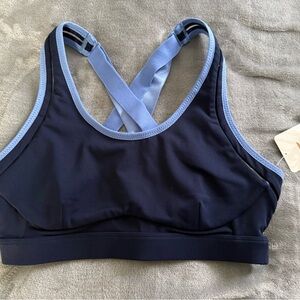 Fabletics Dark Blue Sports Bra with Light Blue Trim